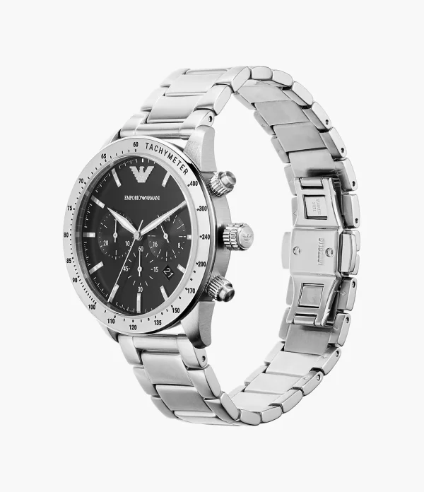 Emporio Armani AR11241 Mario Silver Watch Tachymeter Chronograph 50M WR