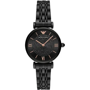Emporio Armani AR11245 Black Crystal Gianni T-Bar Watch with Rose Gold Stainless Steel