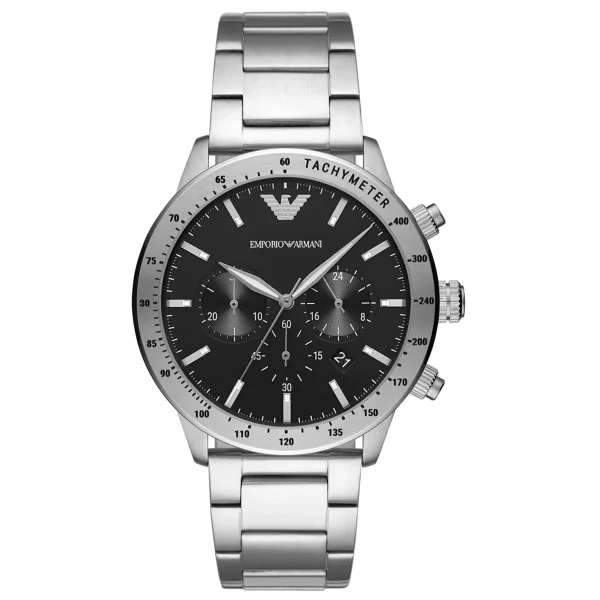 Emporio Armani AR11241 Mario Silver Watch Tachymeter Chronograph 50M WR