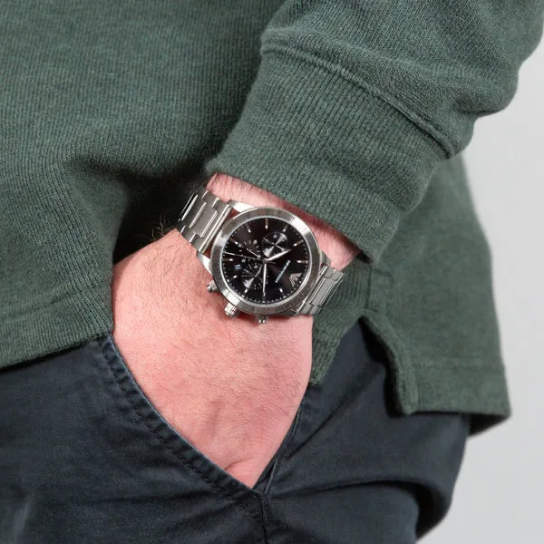 Emporio Armani AR11241 Mario Silver Watch Tachymeter Chronograph 50M WR